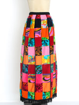 Neon Patchwork Fringed Maxi Skirt Bottom arcadeshops.com