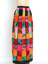 Neon Patchwork Fringed Maxi Skirt Bottom arcadeshops.com