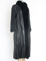 Fur Trimmed Leather Overcoat Jacket arcadeshops.com
