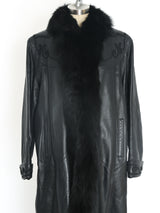 Fur Trimmed Leather Overcoat Jacket arcadeshops.com