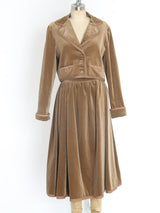 Valentino Camel Velvet Skirt Ensemble Suit arcadeshops.com