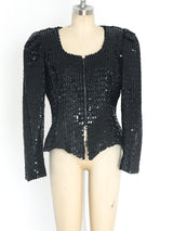 Black Sequin Zip Front Jacket Jacket arcadeshops.com