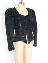 Black Sequin Zip Front Jacket Jacket arcadeshops.com
