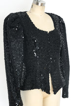 Black Sequin Zip Front Jacket Jacket arcadeshops.com