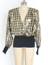 Metallic Gold Houndstooth Top Top arcadeshops.com