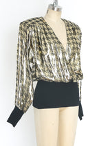 Metallic Gold Houndstooth Top Top arcadeshops.com