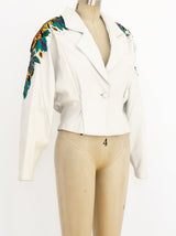Embellished White Leather Crop Jacket Jacket arcadeshops.com