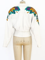 Embellished White Leather Crop Jacket Jacket arcadeshops.com