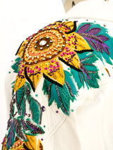 Embellished White Leather Crop Jacket Jacket arcadeshops.com
