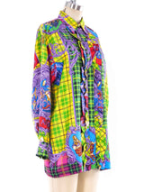 Gianni Versace Neon Plaid Silk Shirt Top arcadeshops.com