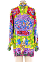 Gianni Versace Neon Plaid Silk Shirt Top arcadeshops.com