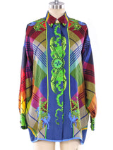 Gianni Versace Rainbow Plaid Silk Shirt Top arcadeshops.com