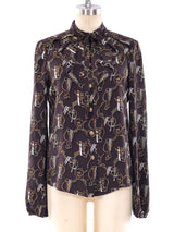 Gucci Equestrian Printed Silk Blouse Top arcadeshops.com