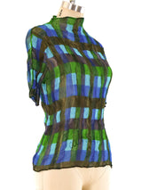 Issey Miyake Checker Printed Plisse Top Top arcadeshops.com