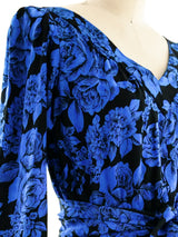 Yves Saint Laurent Blue Floral Silk Dress Dress arcadeshops.com