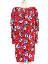 Yves Saint Laurent Red Floral Silk Dress Dress arcadeshops.com