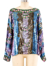 Sequin and Bead Embellished Floral Top Top arcadeshops.com