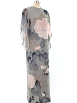 Hanae Mori Floral Printed Silk Chiffon Dress Dress arcadeshops.com
