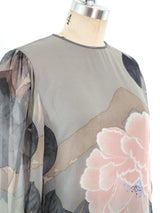Hanae Mori Floral Printed Silk Chiffon Dress Dress arcadeshops.com