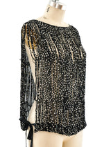 Glitter Embellished Fringe Top Top arcadeshops.com