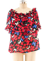 Yves Saint Laurent Butterfly Printed Chiffon Blouse Top arcadeshops.com