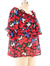 Yves Saint Laurent Butterfly Printed Chiffon Blouse Top arcadeshops.com