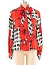 Graphic Floral Satin Blouse Top arcadeshops.com