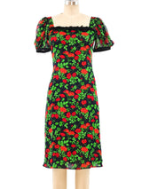 1992 Yves Saint Laurent Rose Printed Silk Chiffon Dress Dress arcadeshops.com
