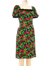 1992 Yves Saint Laurent Rose Printed Silk Chiffon Dress Dress arcadeshops.com