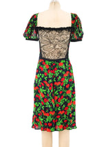 1992 Yves Saint Laurent Rose Printed Silk Chiffon Dress Dress arcadeshops.com