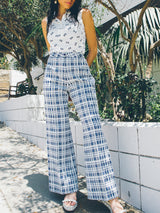 Blue Plaid Flare Trousers Bottom arcadeshops.com