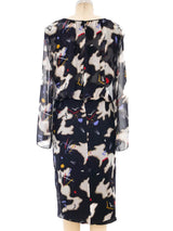 Hanae Mori Abstract Print Silk Chiffon Dress Dress arcadeshops.com