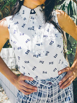 Novelty Yes Print Sleeveless Shirt Top arcadeshops.com