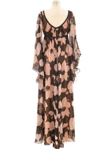 Floral Printed Angel Sleeve Dress Dress arcadeshops.com