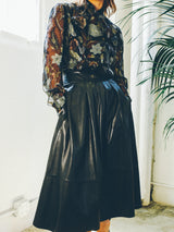 Black Leather Flared Midi Skirt Bottom arcadeshops.com