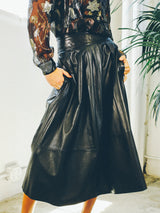 Black Leather Flared Midi Skirt Bottom arcadeshops.com