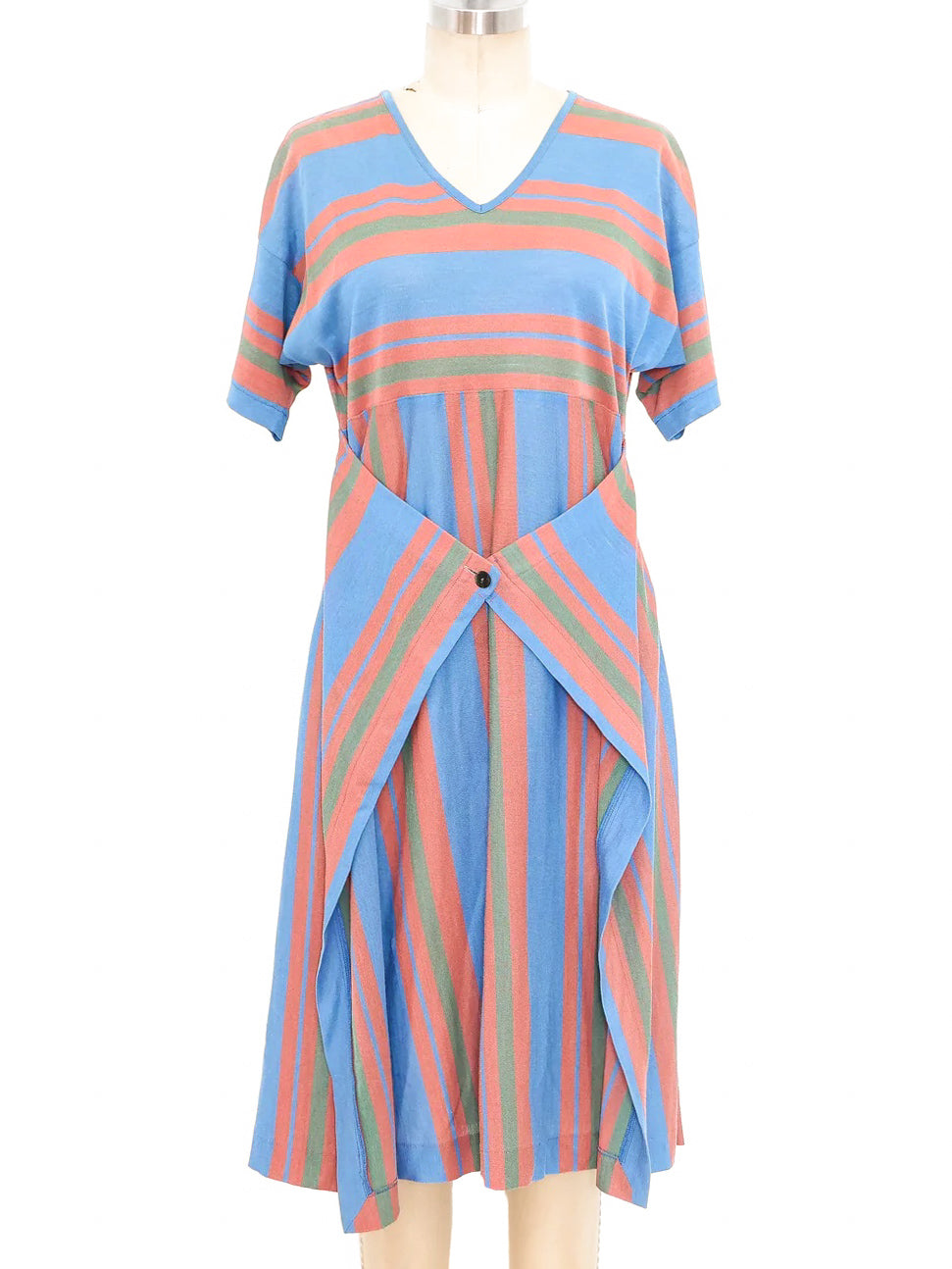 Hiroko Koshino Rib Knit Striped Shirt Dress