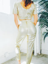 1960's Metallic Gold Cigarette Pant Ensemble Suit arcadeshops.com