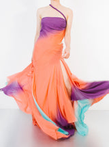 Gianni Versace Ombre Chiffon One Shoulder Gown Dress arcadeshops.com