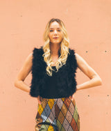 Cropped Black Marabou Feather Vest Jacket arcadeshops.com