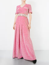 Metallic Pink Pleated Maxi Dress Dress arcadeshops.com