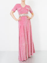 Metallic Pink Pleated Maxi Dress Dress arcadeshops.com