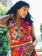 Mixed Print Halter and Skirt Ensemble Suit arcadeshops.com
