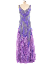 Rubin Panis Feathered Chiffon Tank Gown Dress arcadeshops.com