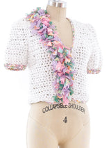 Ribbon Knit Short Sleeve Cardigan Top arcadeshops.com