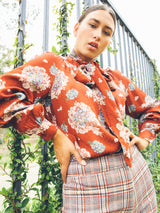 Oscar de la Renta Floral Tie Neck Blouse Top arcadeshops.com