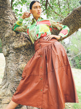 Cognac Leather Midi Skirt Bottom arcadeshops.com