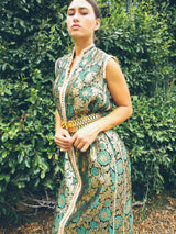 Metallic Floral Brocade Sleeveless Duster Jacket arcadeshops.com