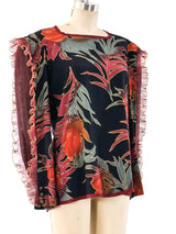 Jeanne Marc Ruffle Sleeve Palm Print Top Top arcadeshops.com