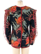 Jeanne Marc Ruffle Sleeve Palm Print Top Top arcadeshops.com